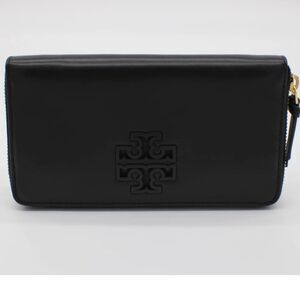 Tory Burch Lily Large Zip‎ Pouch Wallet Black Leather NWOT